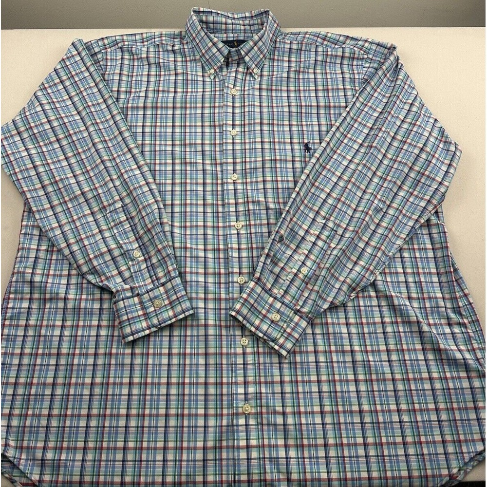 Polo Ralph Lauren Performance Shirt‎ 1XB Blue Green Red White Check Long Sleeve